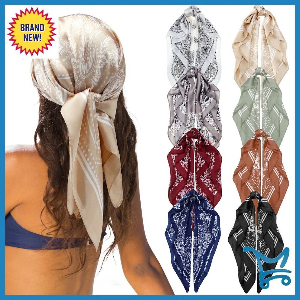 8-Pack Satin Square Scarves 27.5x27.5 Inch Multi-Use Hair Wrap Accessories